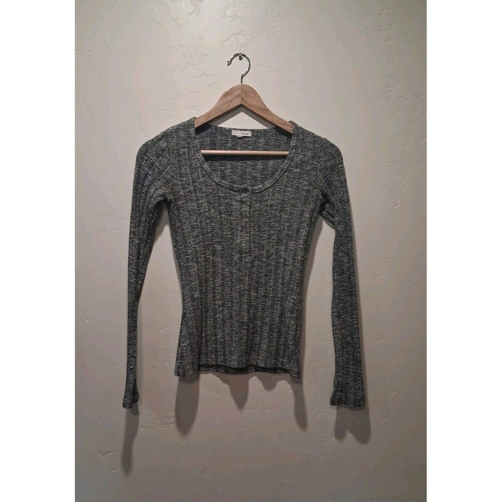 Y2K Vibe Wet Seal Henley Gray Black Heathered Sweater Womens M Long Sleeve Scoop
